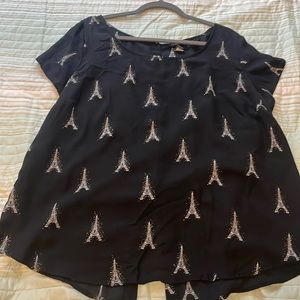 Torrid Size 1 (1x) Georgette Button-Up Back with Eiffel Tower Print
